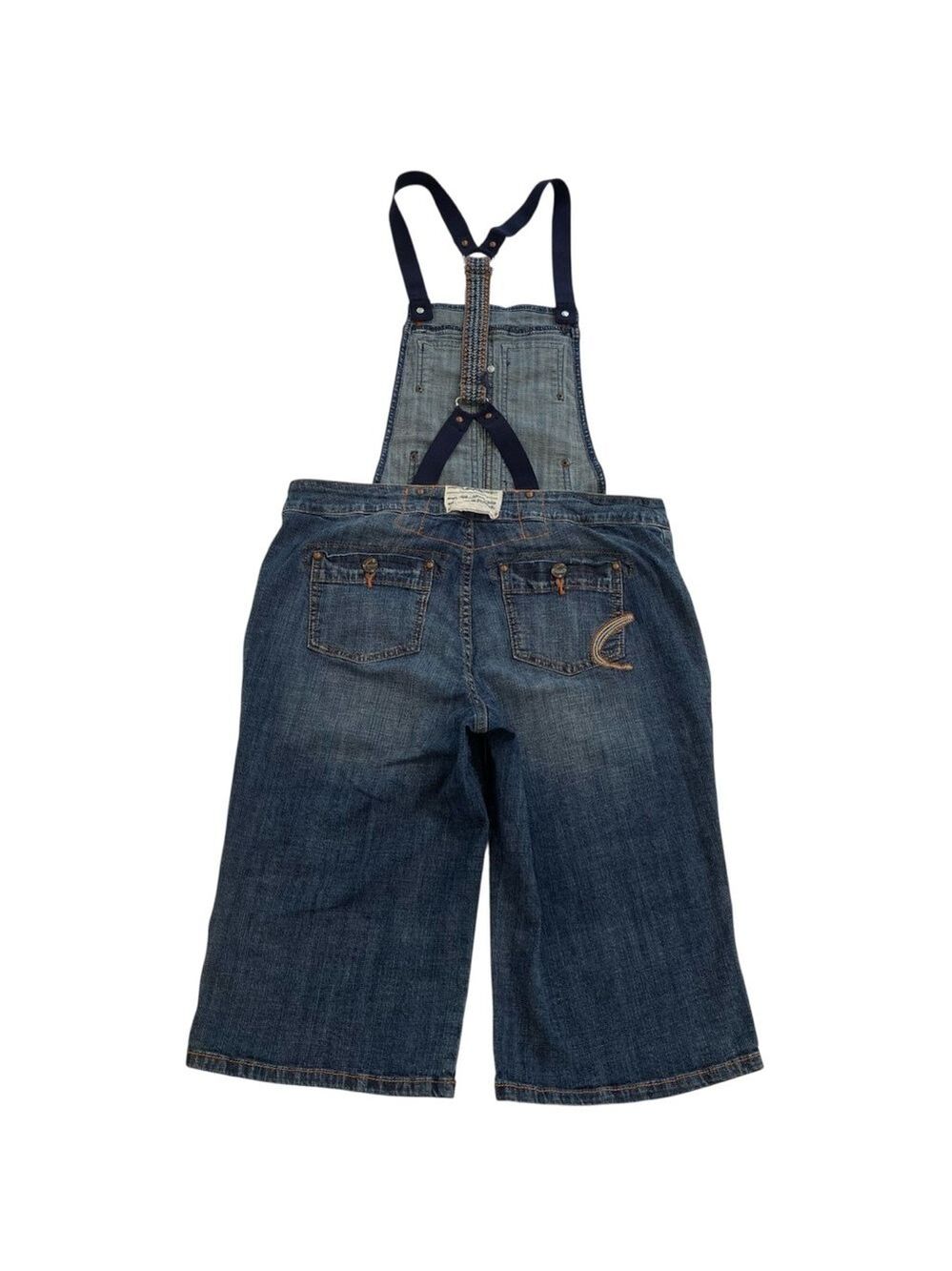 Cattiva long shorts overall stretchy blue denim size 30 boho Gypsy funky pockets